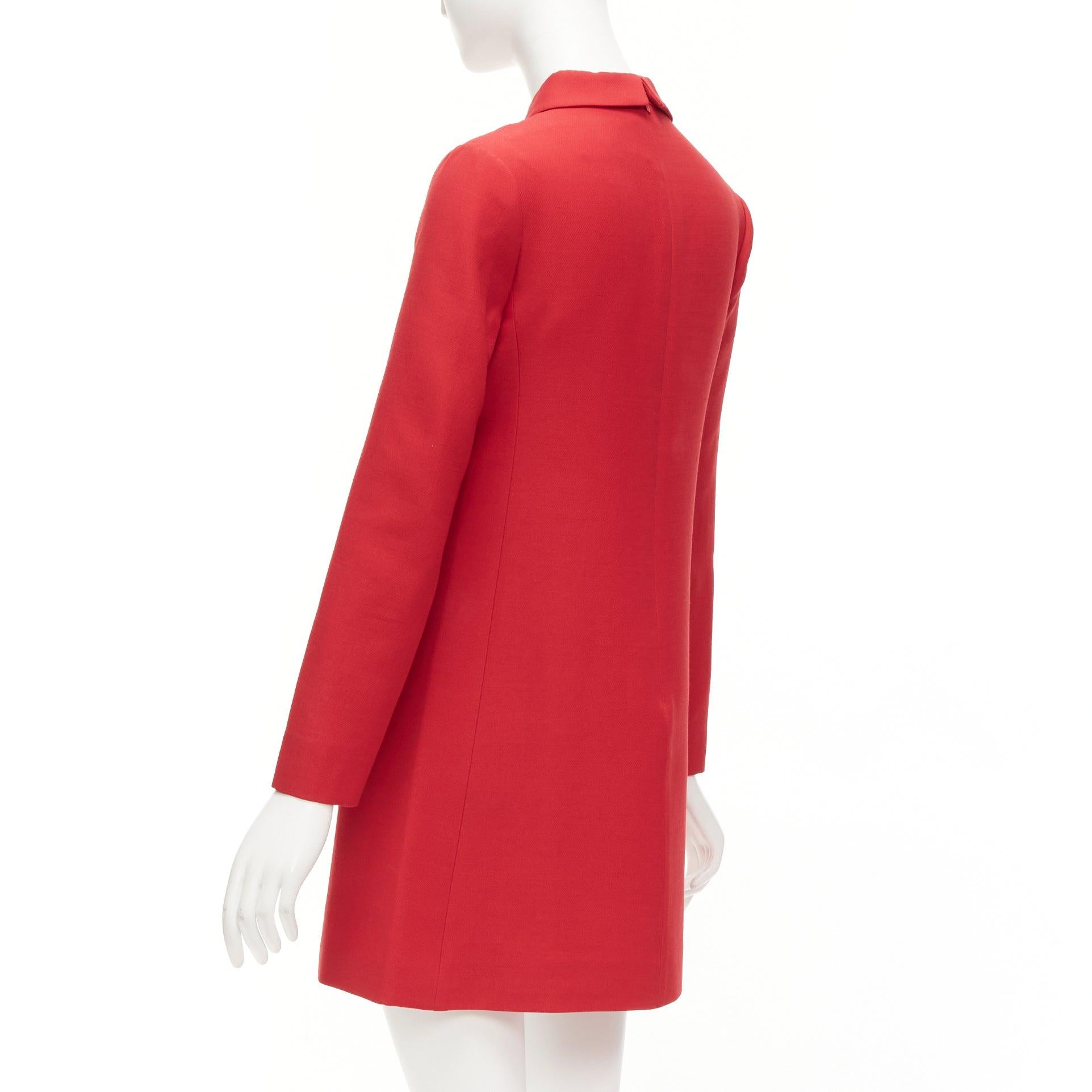 VALENTINO red wool silk crepe collared long sleeve A-line dress IT40 S 3
