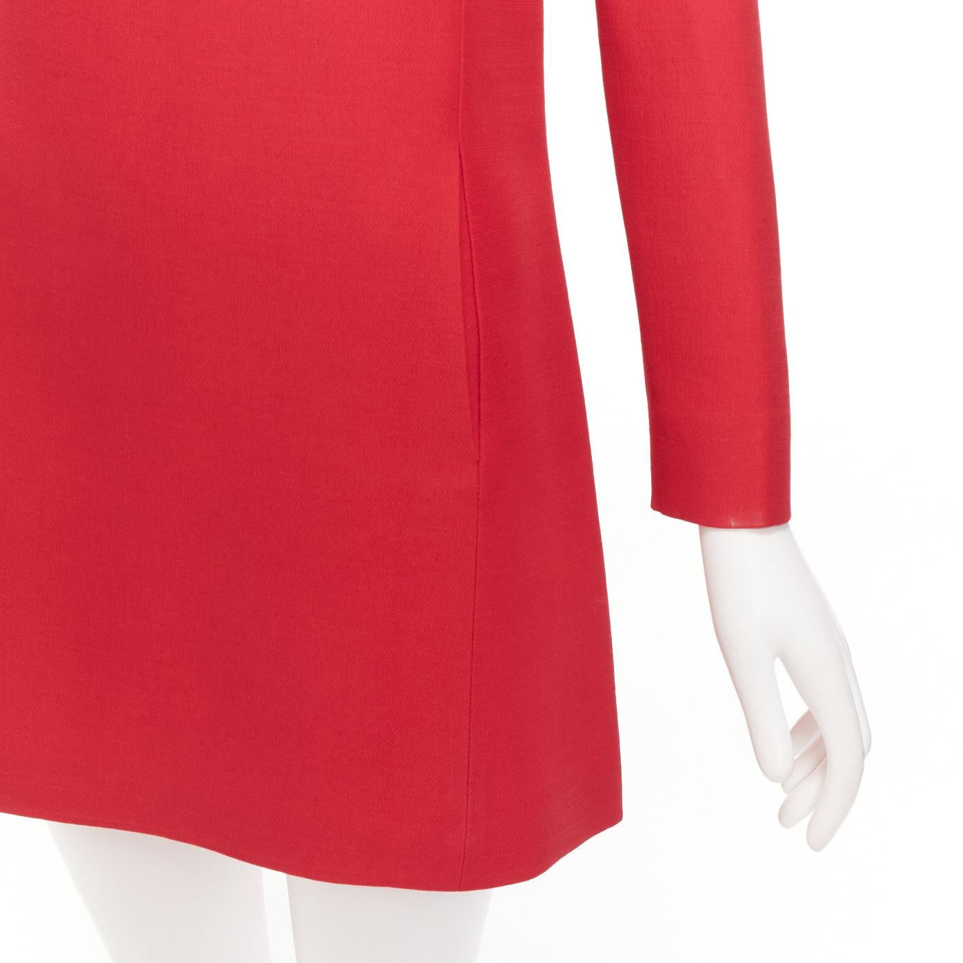 VALENTINO red wool silk crepe collared long sleeve A-line dress IT40 S 4