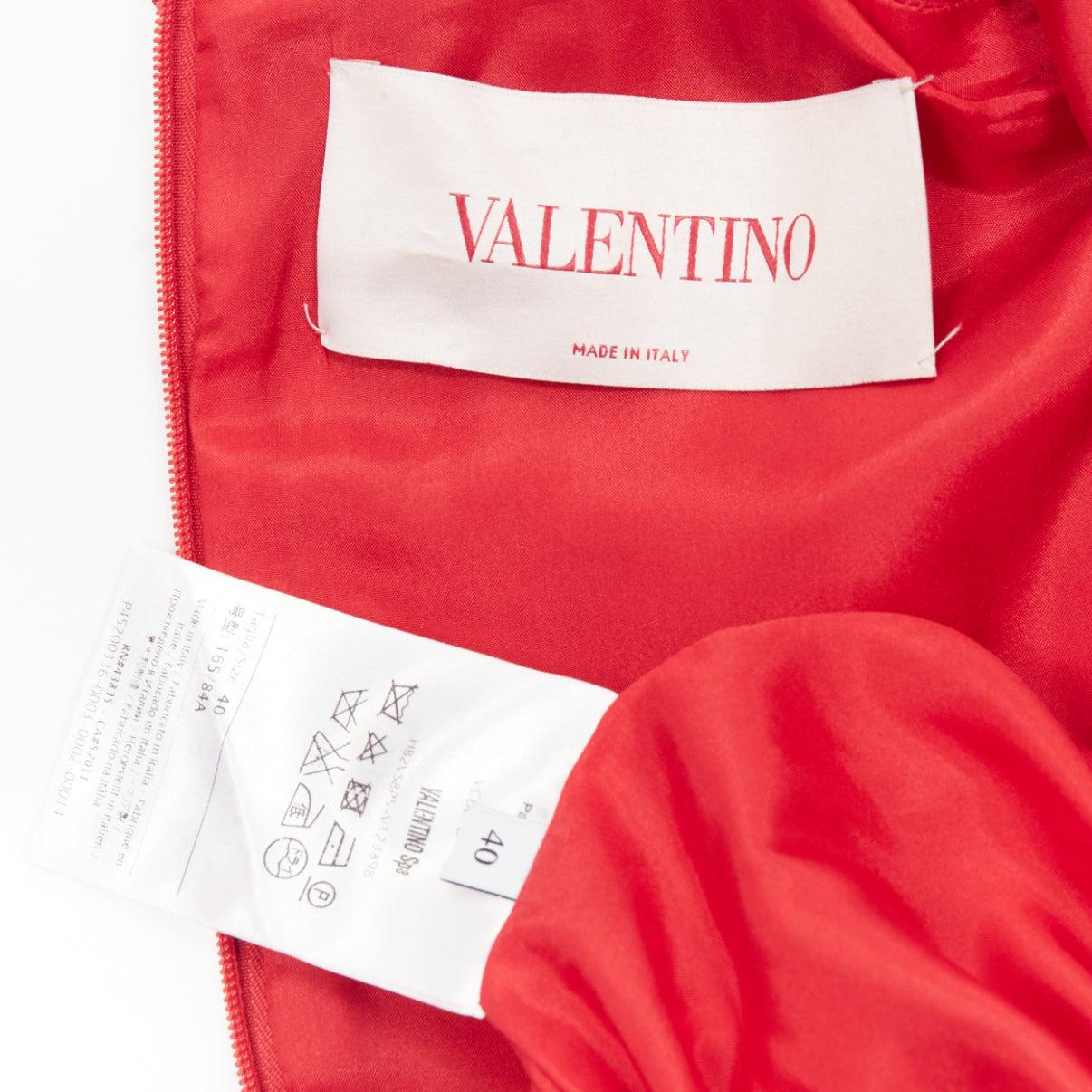 VALENTINO red wool silk crepe collared long sleeve A-line dress IT40 S 5