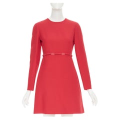 VALENTINO  red wool silk crepe ribbon mesh waist cocktail dress IT40 S