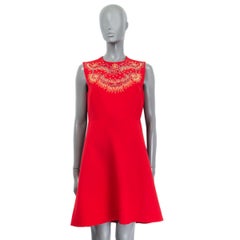 VALENTINO red wool & silk EMBELLISHED Sleeveless Flared Dress 44 L