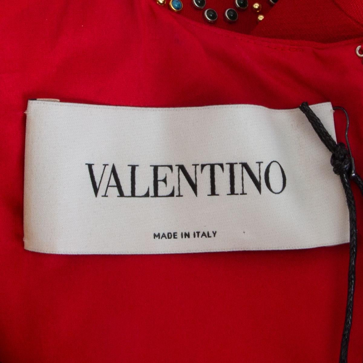 VALENTINO rotes ärmelloses ausgestelltes ausgestelltes Kleid aus Wolle und Seide mit Verzierungen 44 L im Angebot 1
