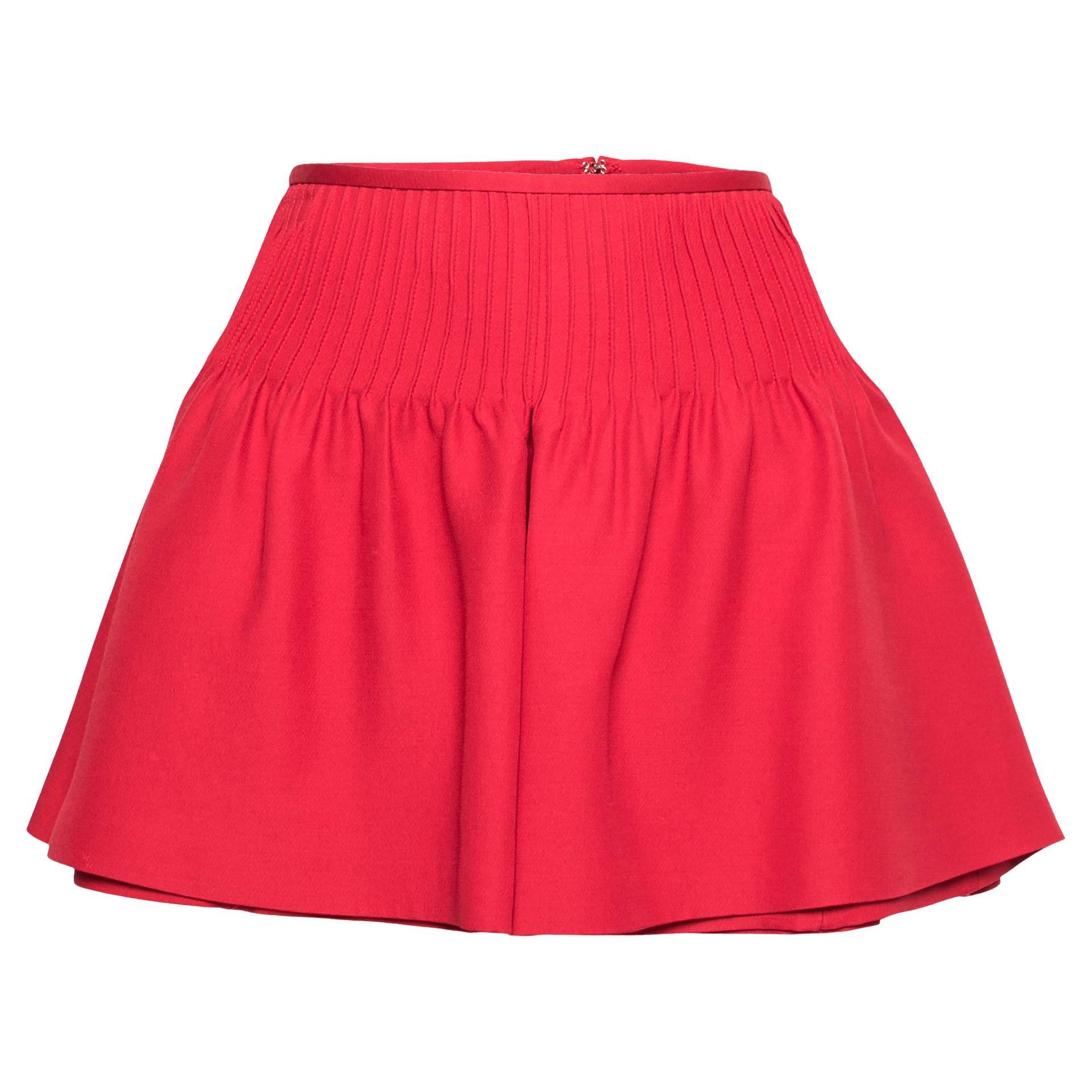 Valentino Red Wool & Silk Pintucked Shorts S For Sale