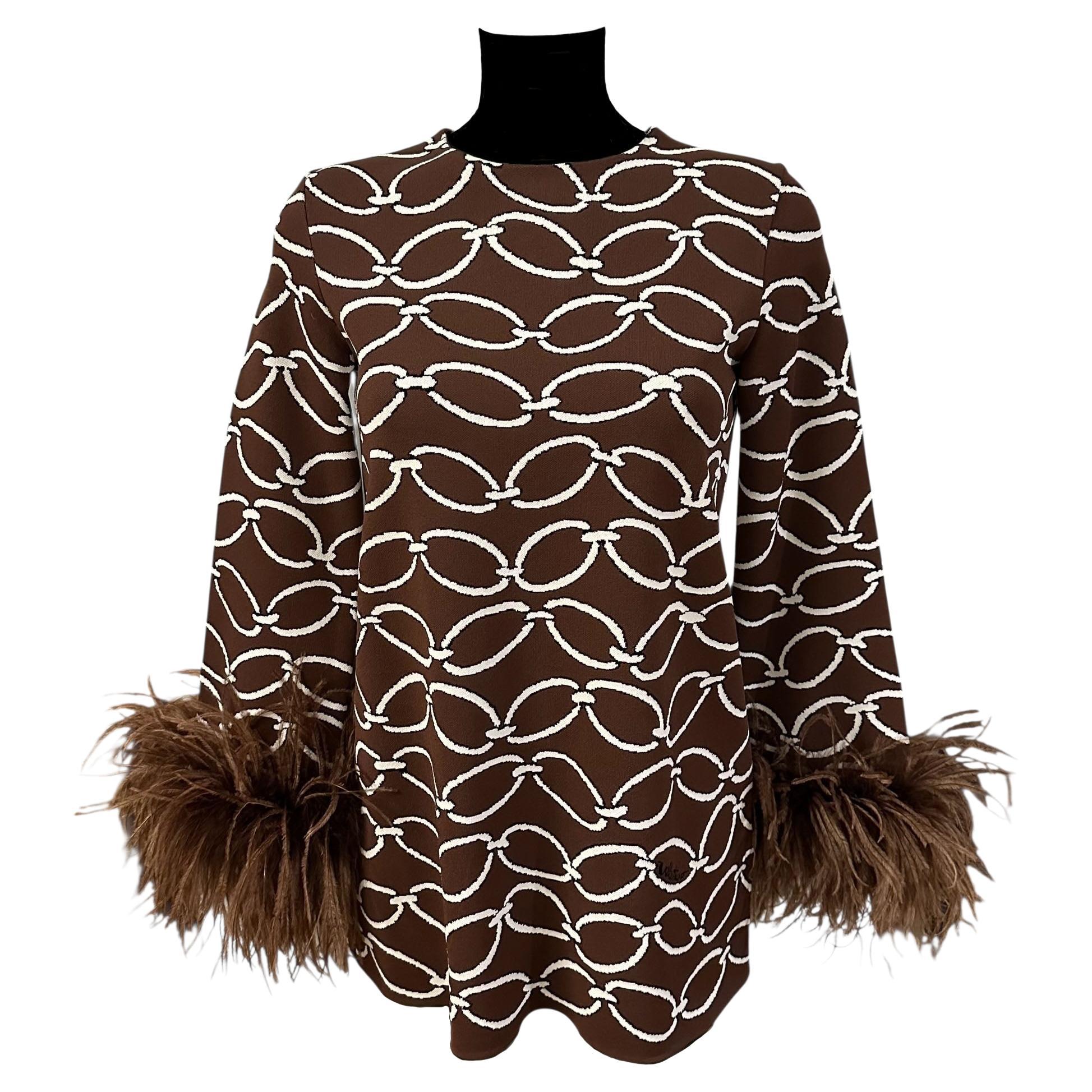 Valentino Resort 2023 Intarsien-Tunika mit Federbesatz im Angebot