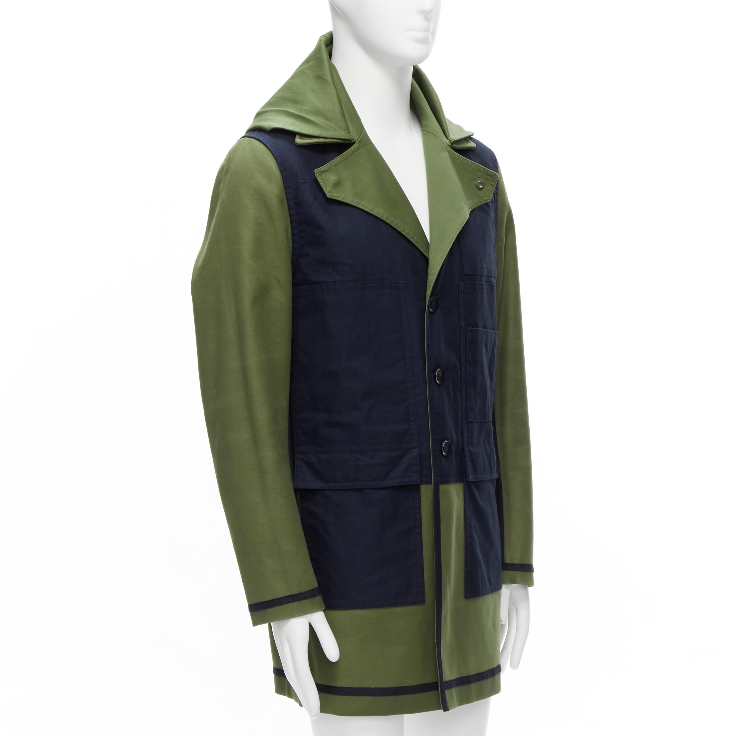 VALENTINO Reversible green navy cotton poplin oversized collar mid coat EU48 M For Sale 6