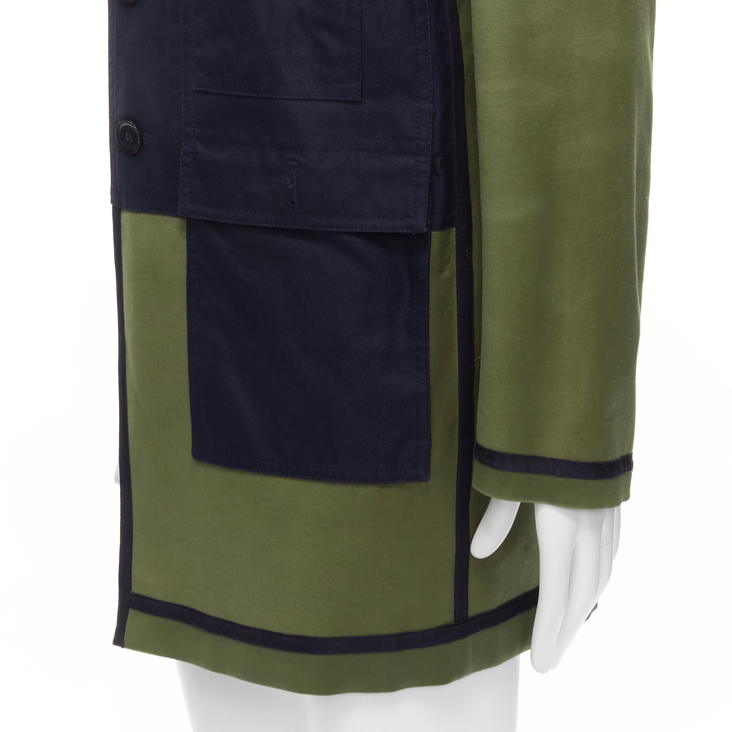 VALENTINO Reversible green navy cotton poplin oversized collar mid coat EU48 M For Sale 12