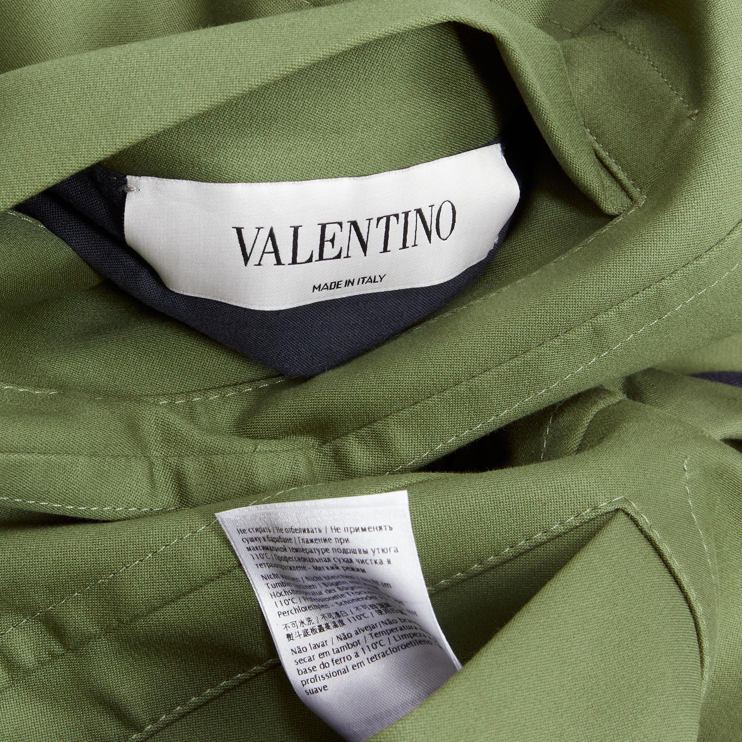 VALENTINO Reversible green navy cotton poplin oversized collar mid coat EU48 M For Sale 13