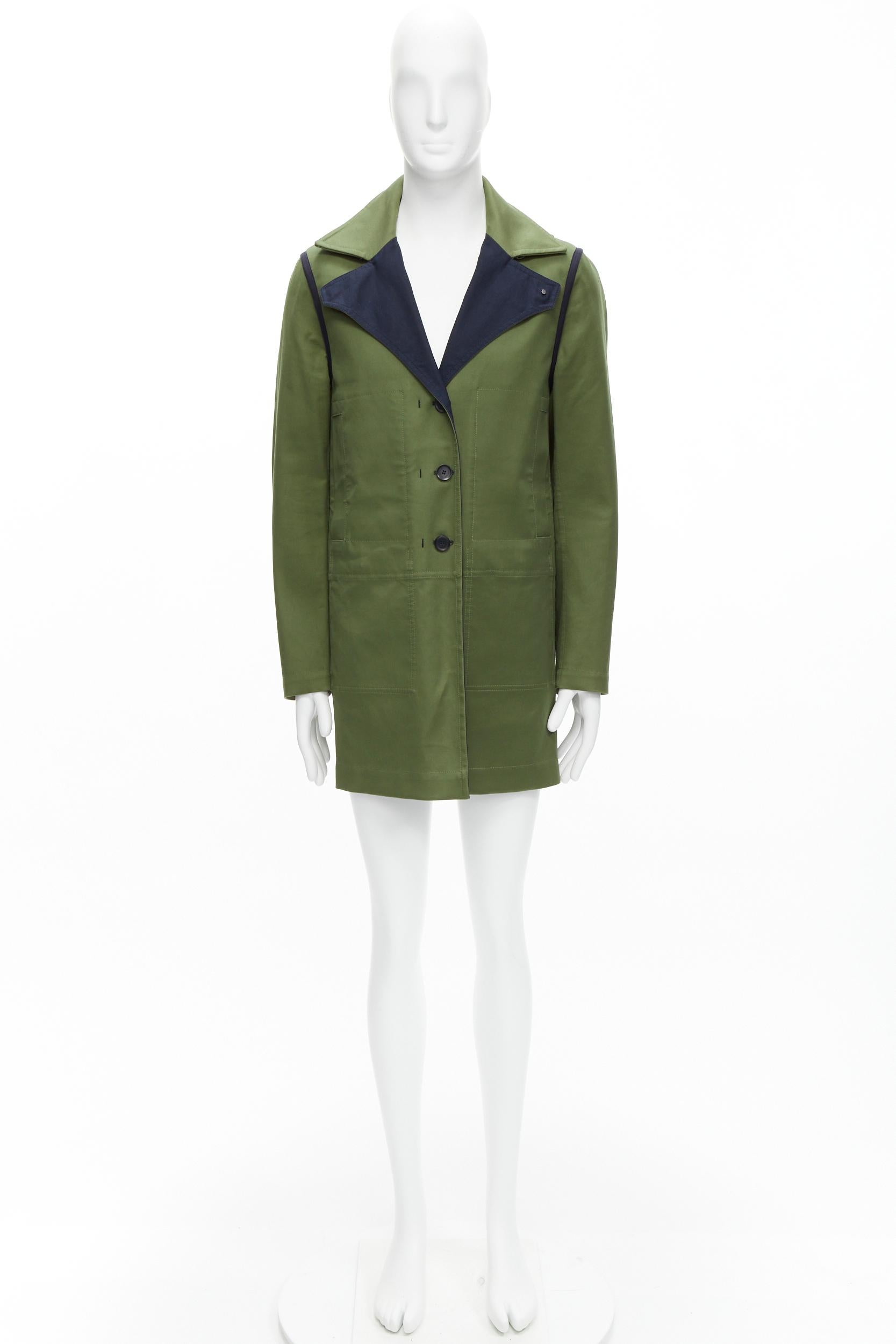 VALENTINO Manteau réversible à col surdimensionné en popeline de coton vert marine EU48 M en vente 14