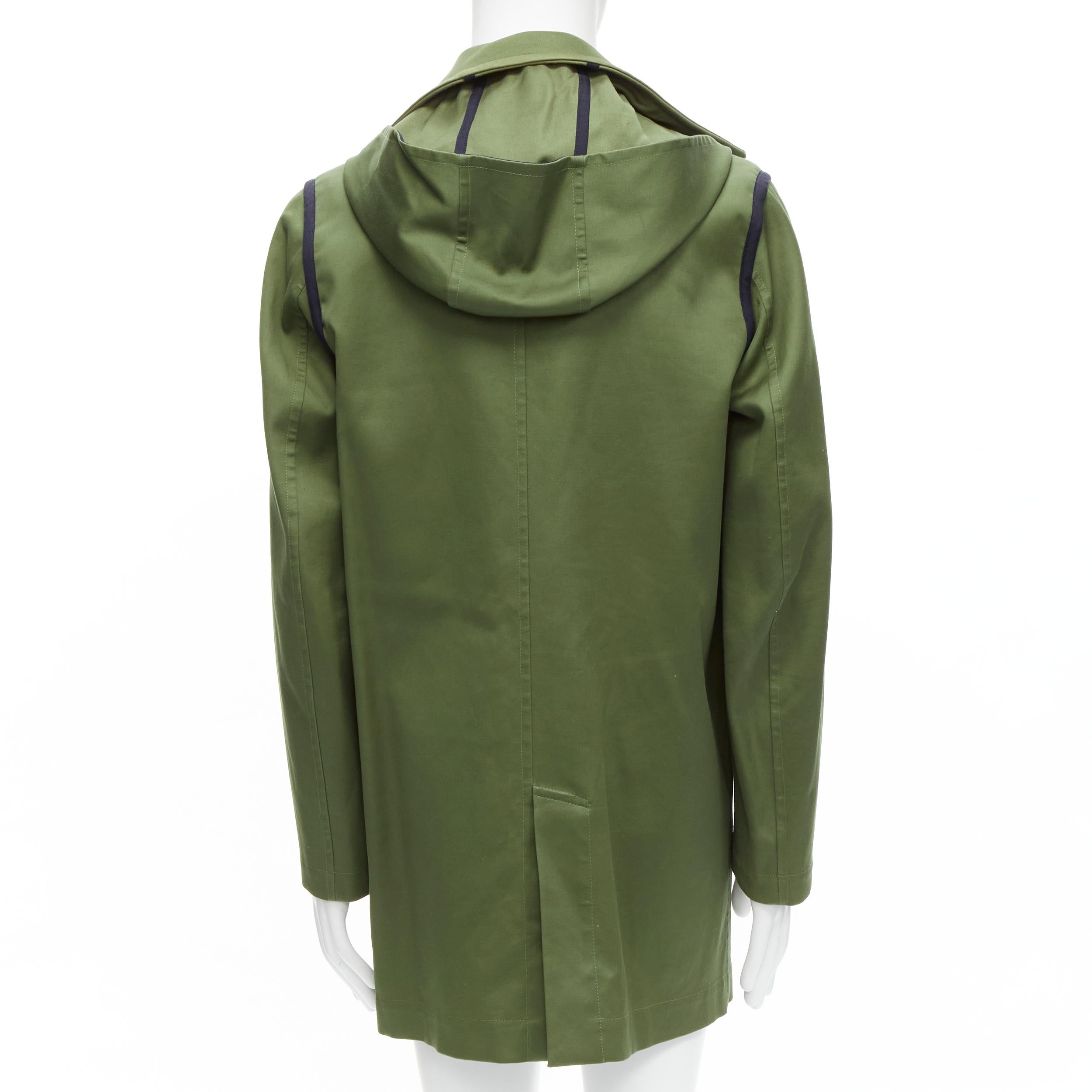 Men's VALENTINO Reversible green navy cotton poplin oversized collar mid coat EU48 M For Sale