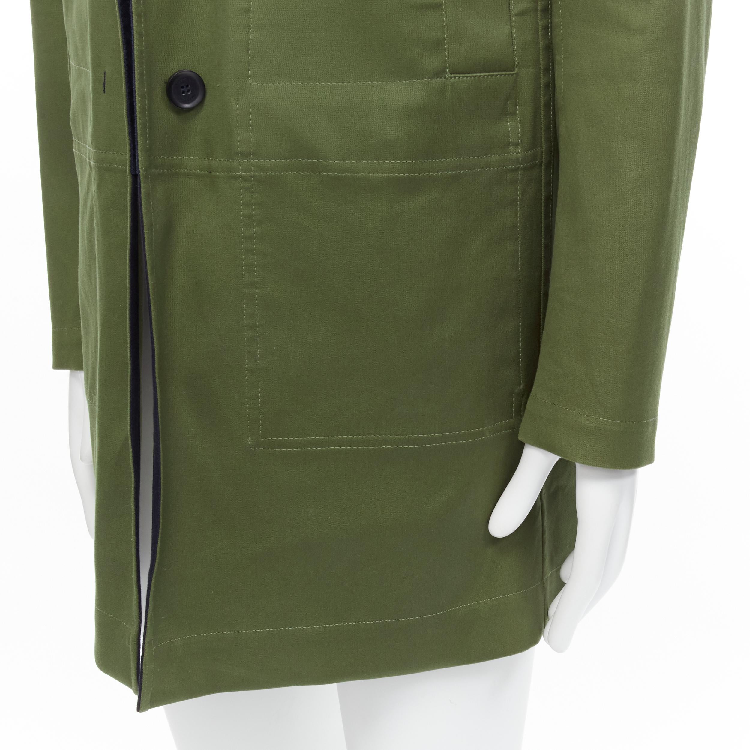 VALENTINO Manteau réversible à col surdimensionné en popeline de coton vert marine EU48 M en vente 3