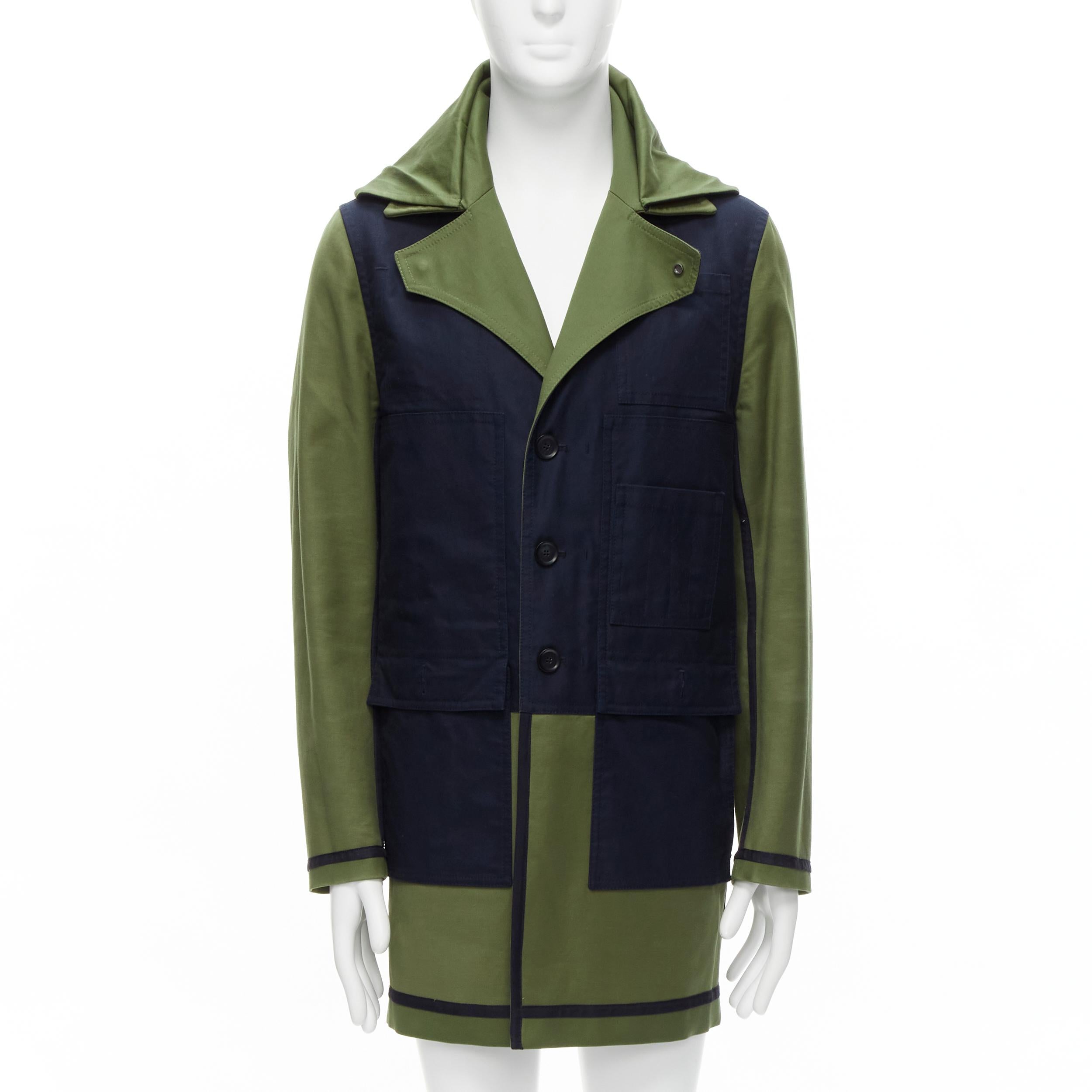 VALENTINO Manteau réversible à col surdimensionné en popeline de coton vert marine EU48 M en vente 5
