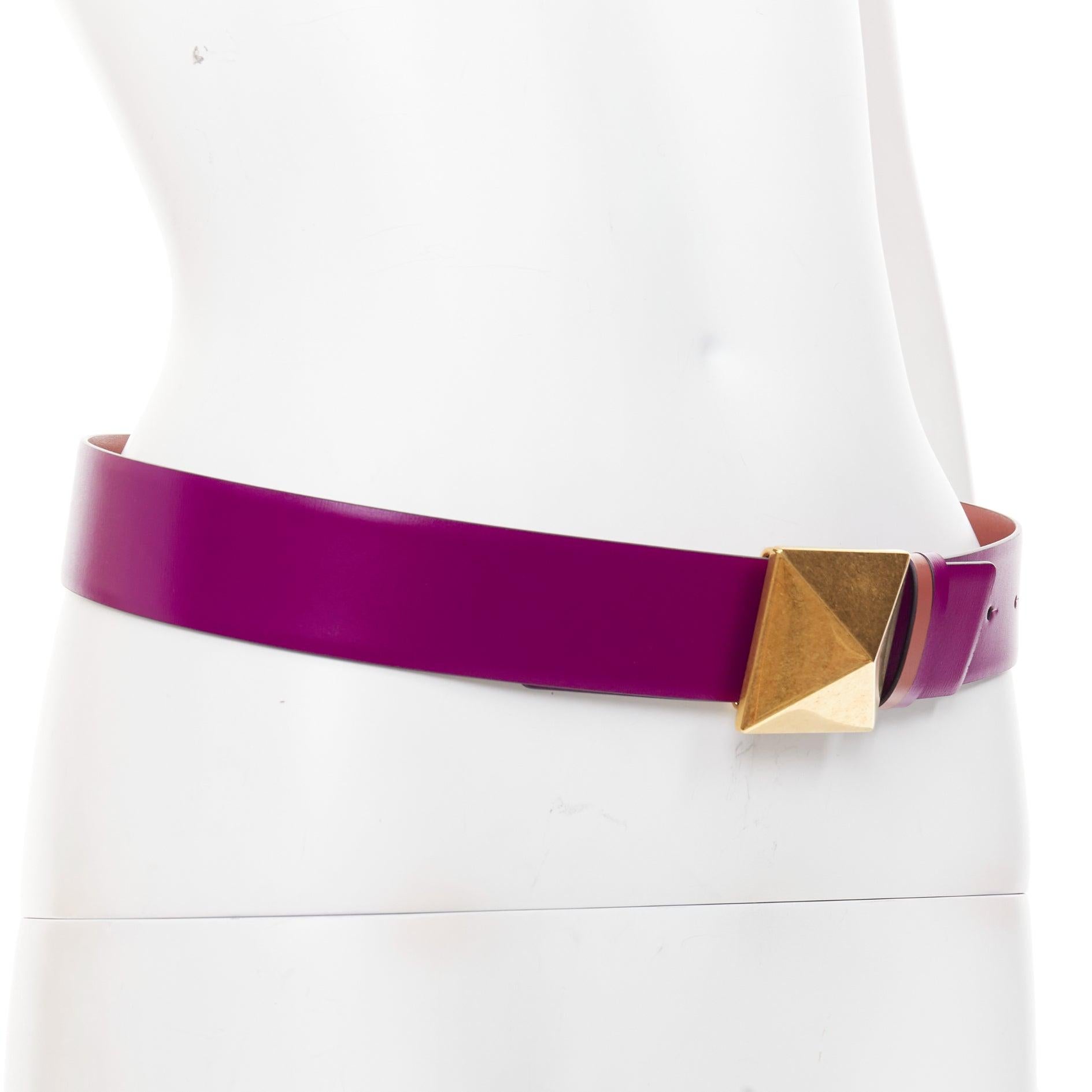 Purple VALENTINO Reversible Rockstud One Stud purple red leather gold buckle belt 75/30 For Sale