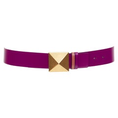 VALENTINO Reversible Rockstud One Stud purple red leather gold buckle belt 75/30