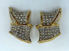 Valentino Rhinestone and Gold Ribbon Earrings