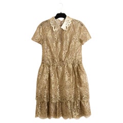 Valentino Robe FR38 Kurzes Kleid aus goldener Spitze aus Leder US8
