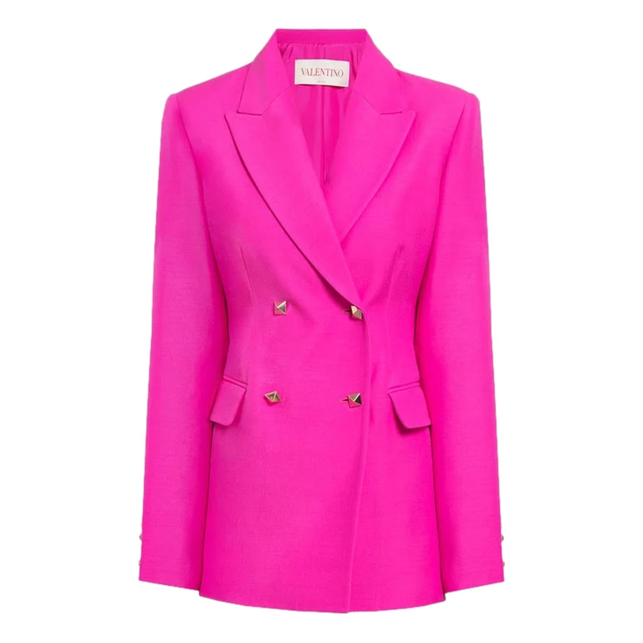 Blazer con borchie di Valentino e pantaloni abbinati in seta e woo. in vendita 3