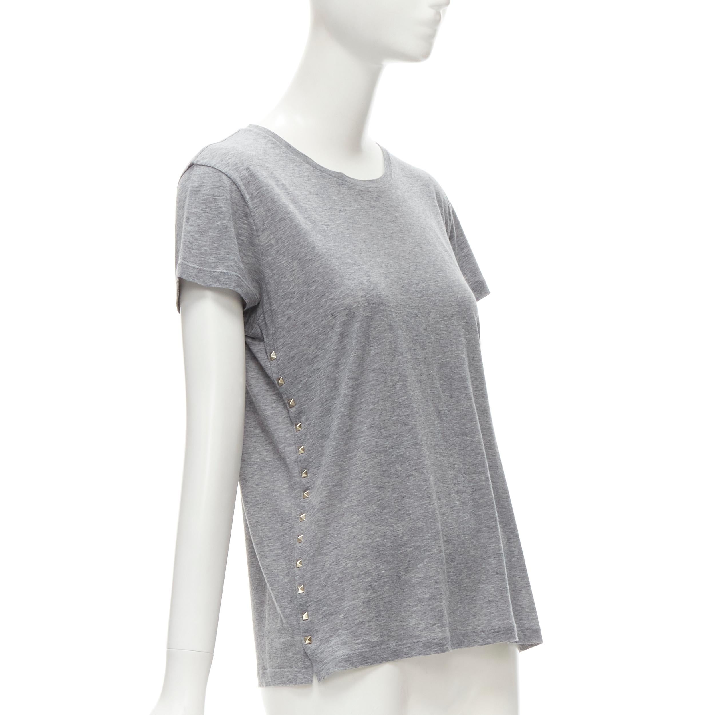 Gray VALENTINO Rockstud 100% cotton grey pyramind spike stud side tshirt S For Sale