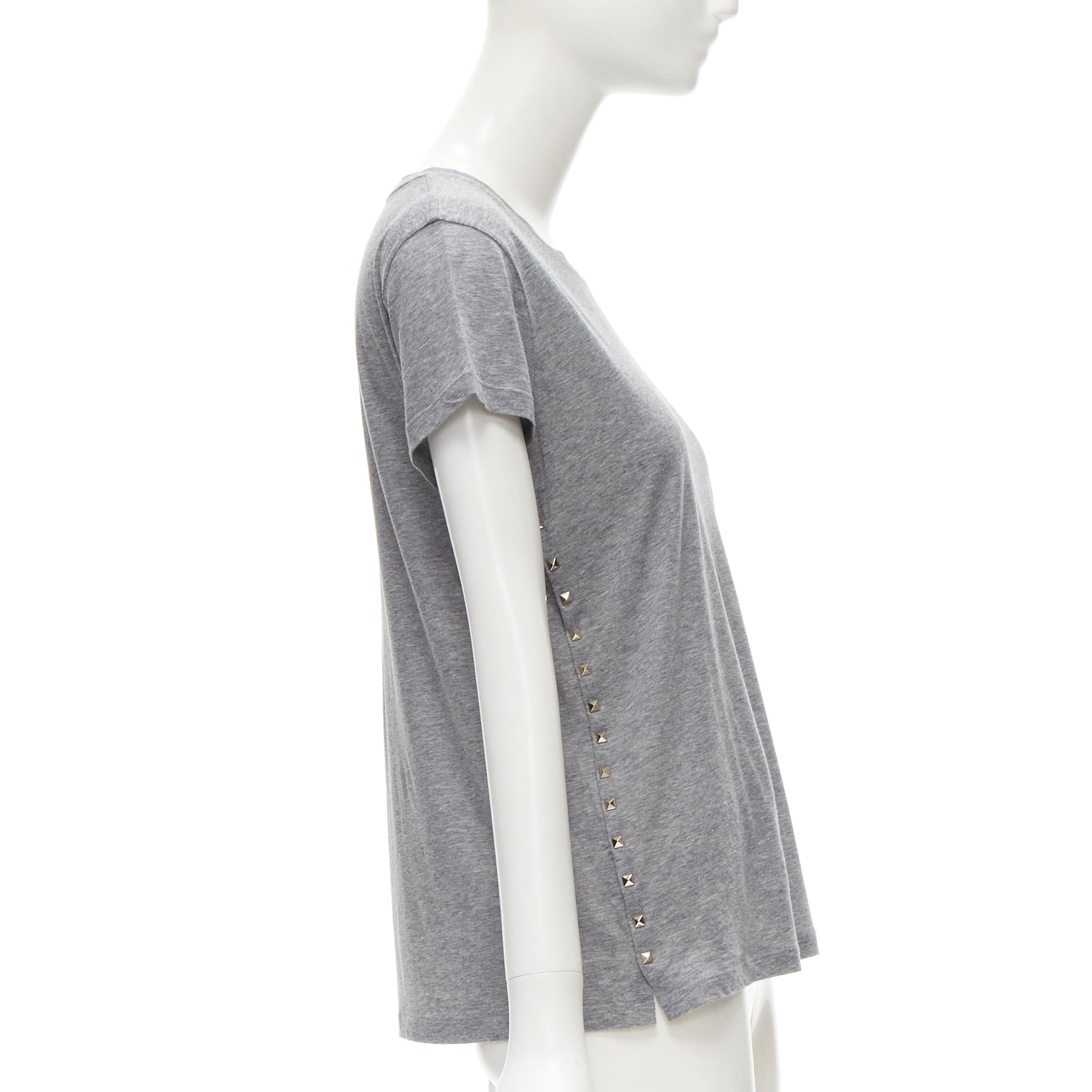 Women's VALENTINO Rockstud 100% cotton grey pyramind spike stud side tshirt S For Sale