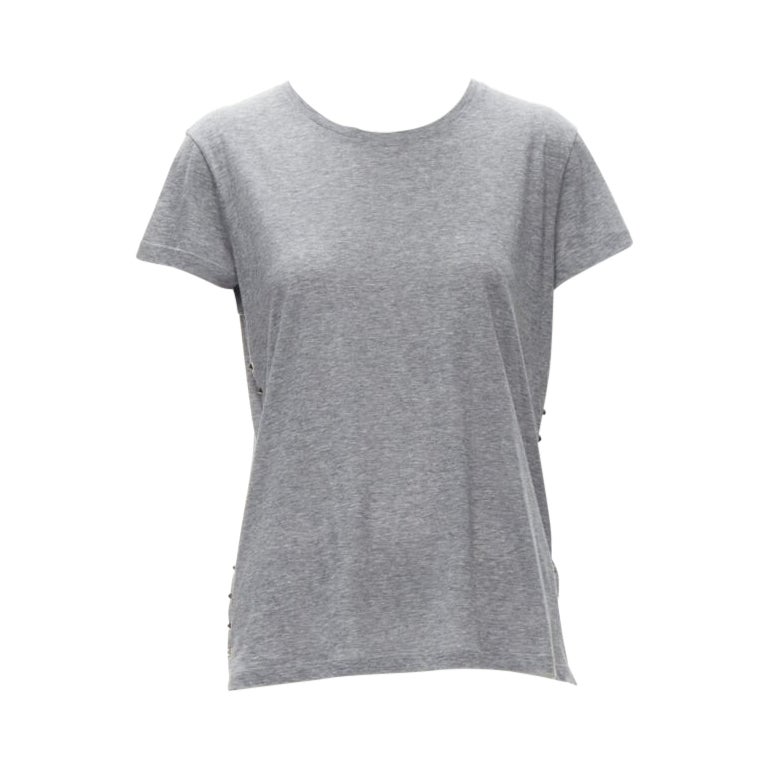 VALENTINO Rockstud 100% cotone grigio tshirt con borchie piramidali laterali S in vendita