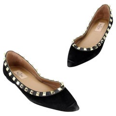 Used Valentino Rockstud 37.5 Suede Pointy Flats VL-0922p-0001