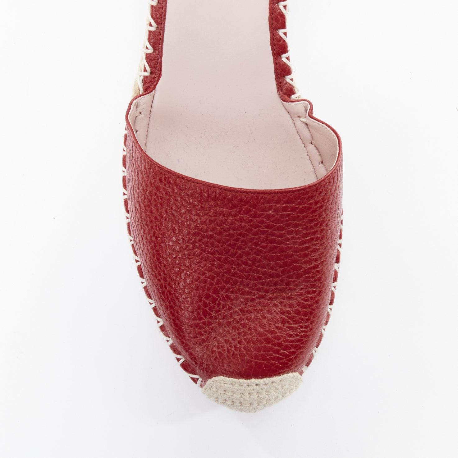 VALENTINO Rockstud 85 red leather jute espadrille wedge EU39 2