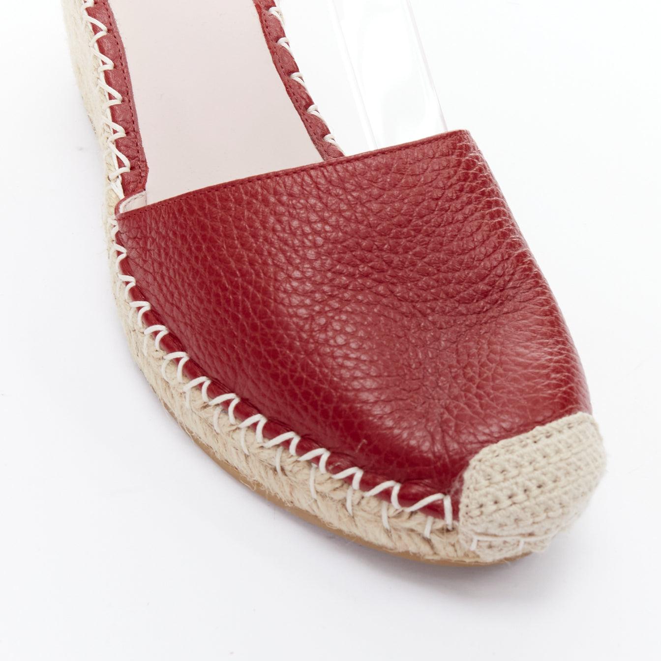 VALENTINO Rockstud 85 red leather jute espadrille wedge EU39 3