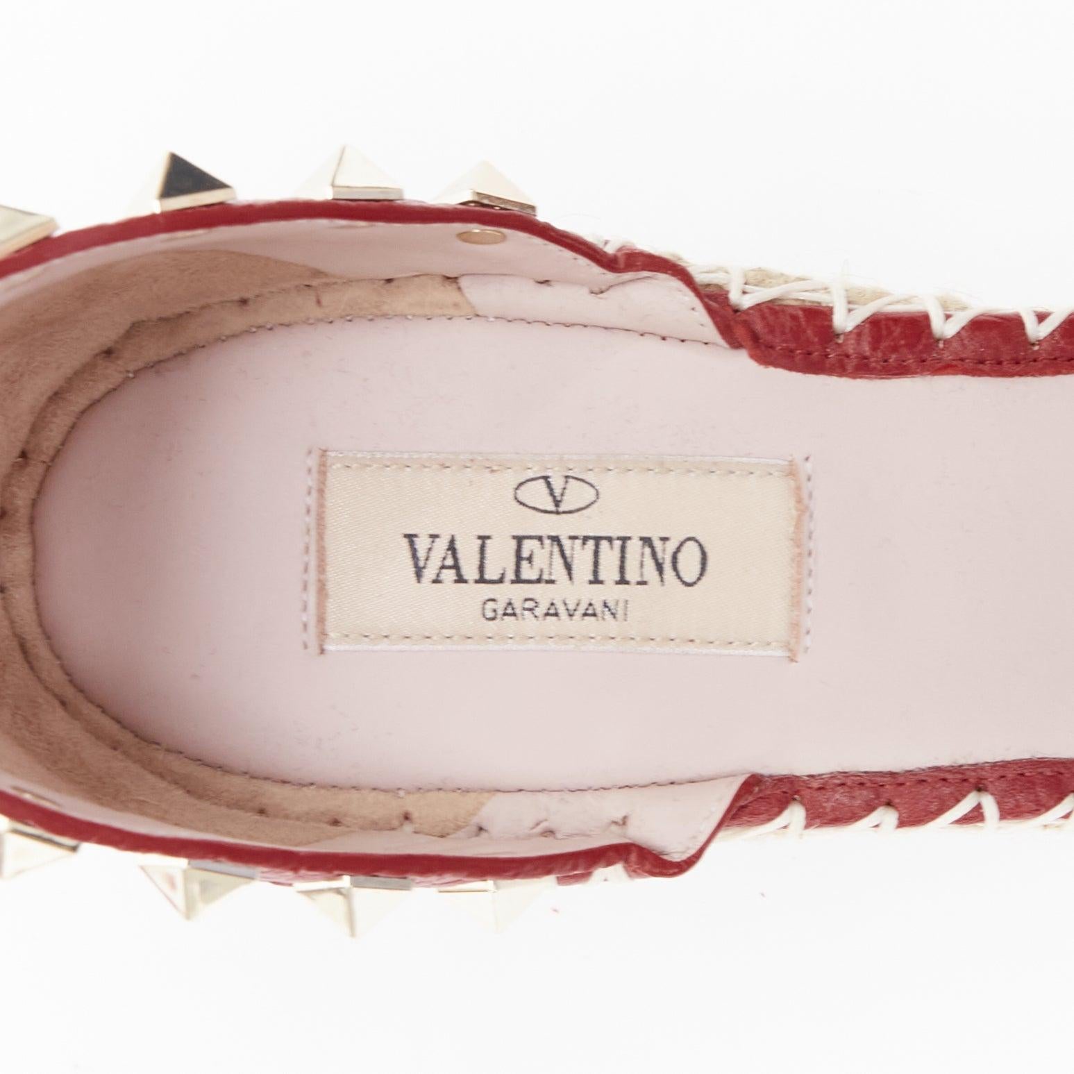 VALENTINO Rockstud 85 red leather jute espadrille wedge EU39 5