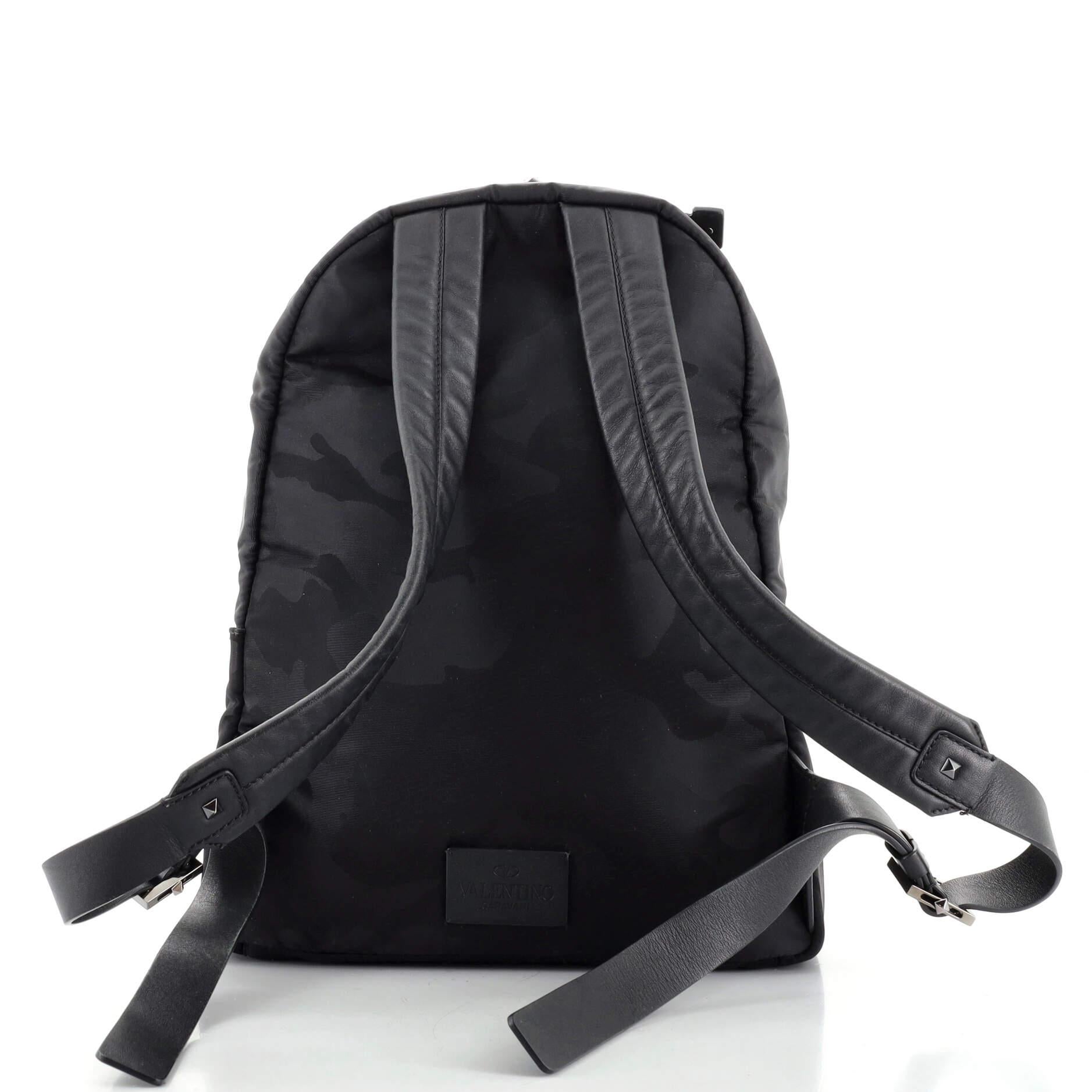 Black Valentino Rockstud Backpack Camo Nylon Medium