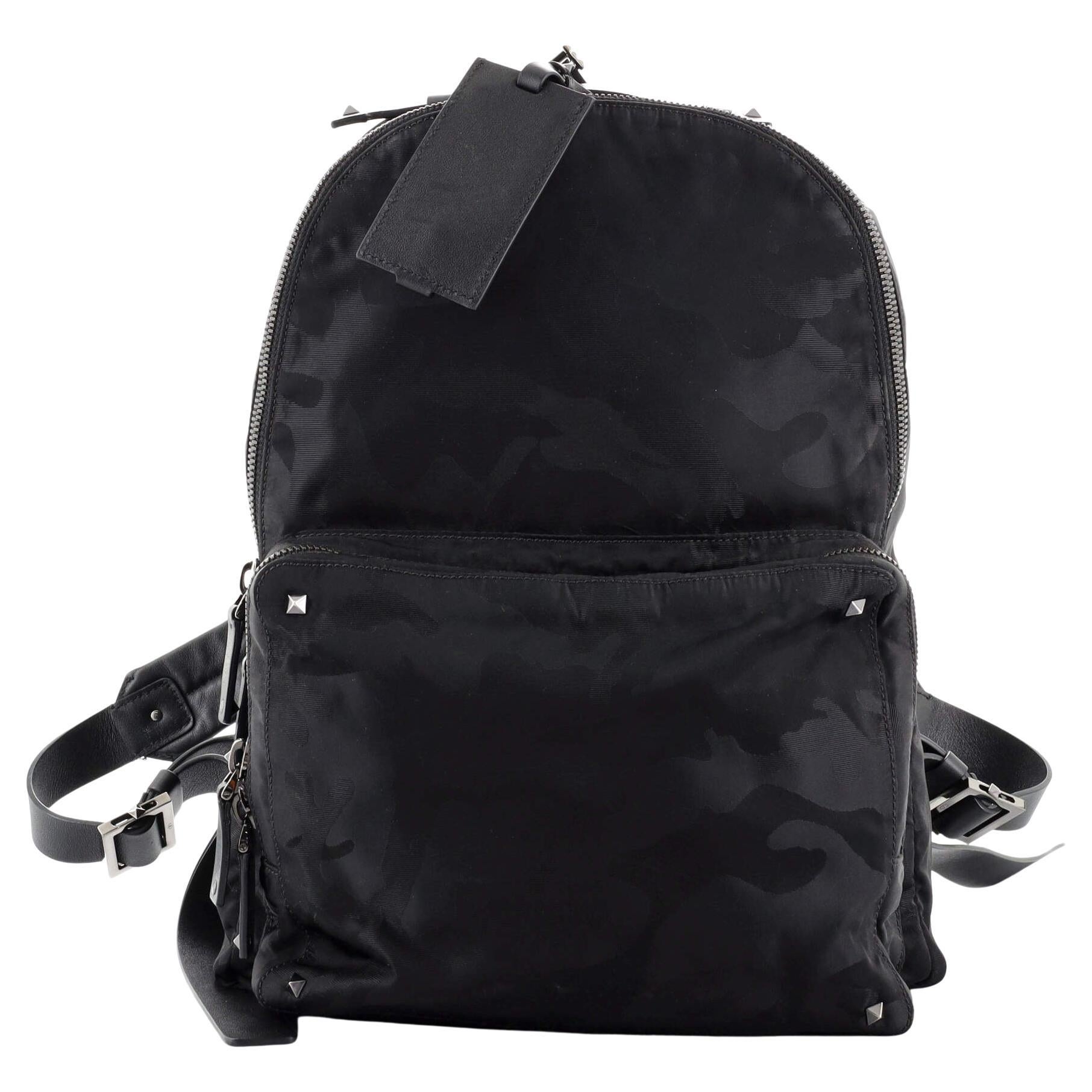 Valentino Black Logo Applique Canvas Backpack For Sale at 1stDibs