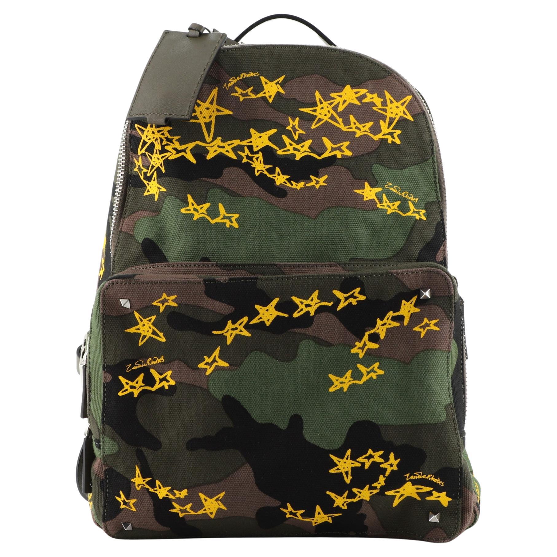 Valentino Rockstud Backpack Printed Camo Canvas Large