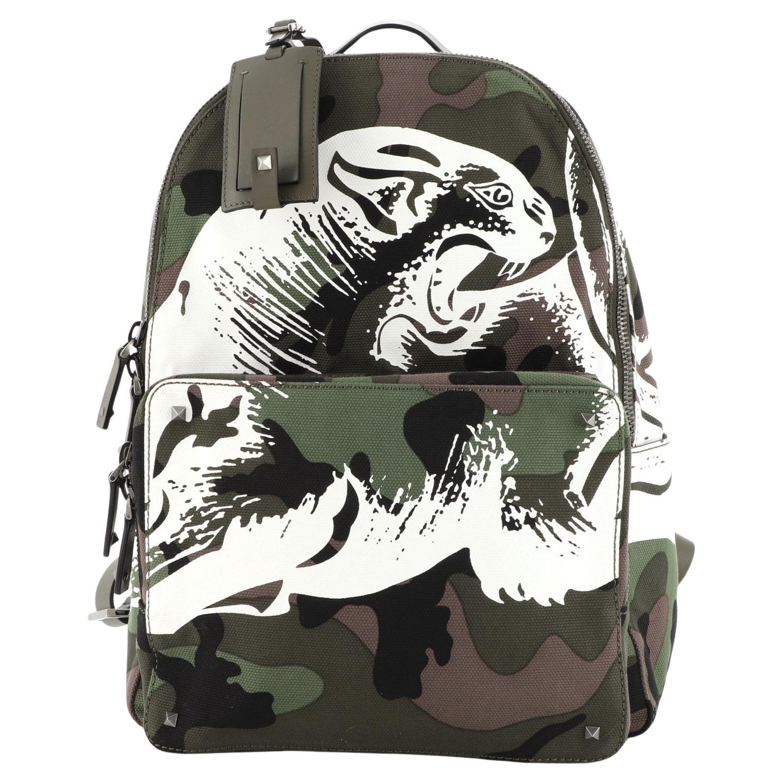 Valentino Rockstud Backpack Printed Camo Canvas Large