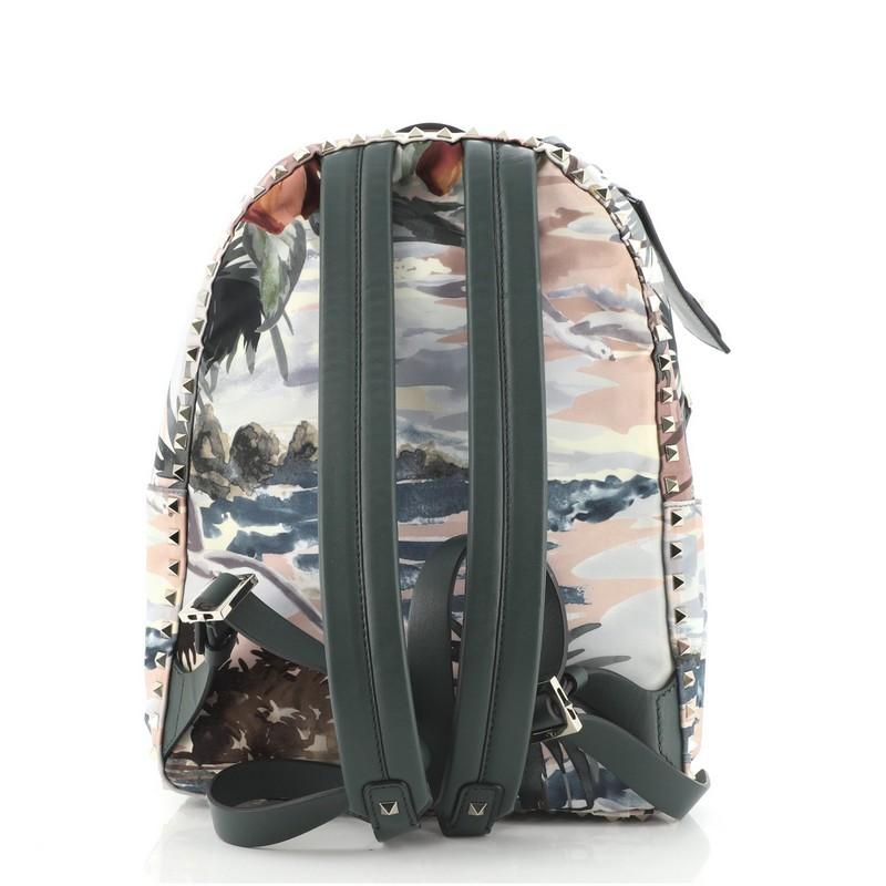 Gray Valentino Rockstud Backpack Printed Nylon Medium