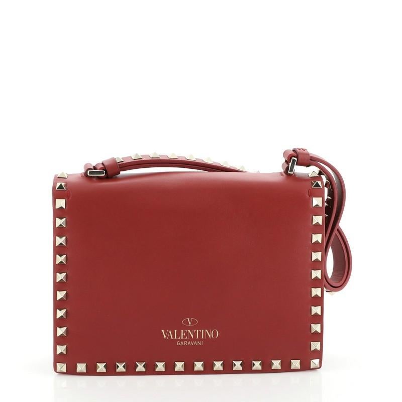 Brown Valentino Rockstud Belted Top Handle Flap Bag Leather Small