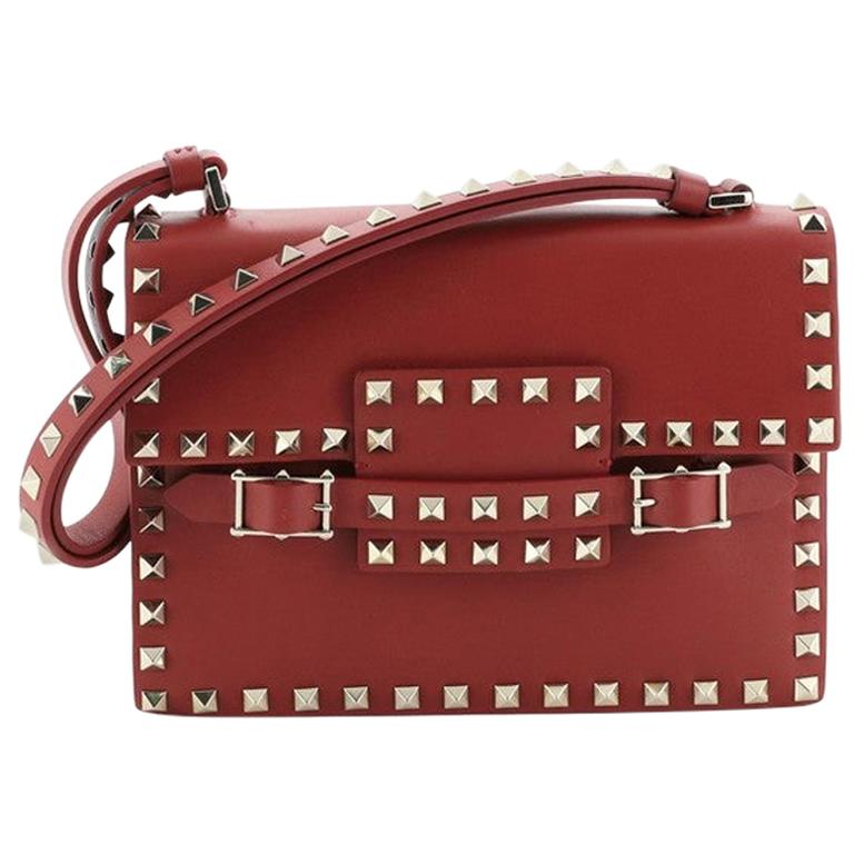 Valentino Rockstud Belted Top Handle Flap Bag Leather Small