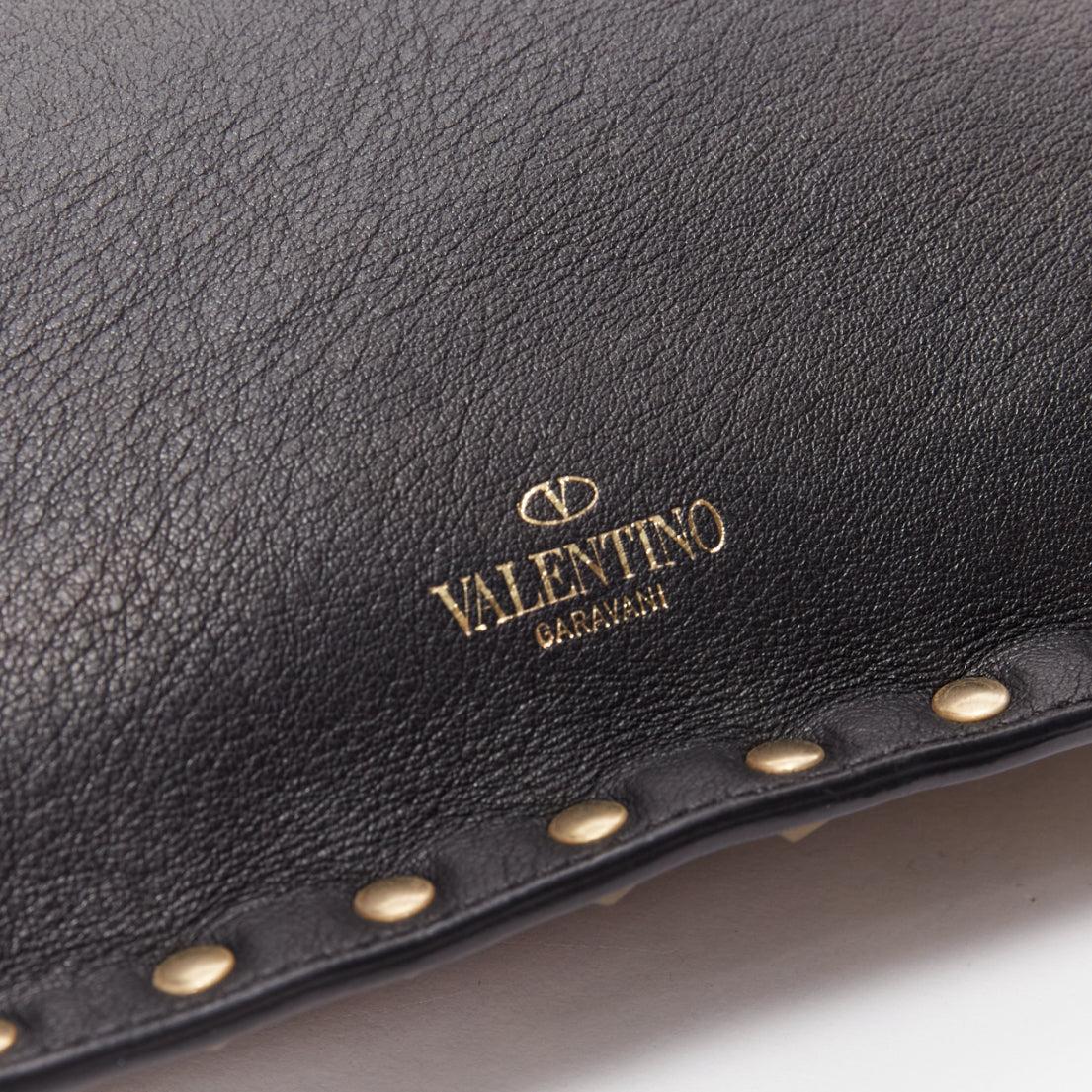 VALENTINO Rockstud black gold round studs logo triangle flat clutch bag For Sale 3