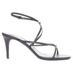 VALENTINO Rockstud black leather gold simple studs strappy sandals EU39