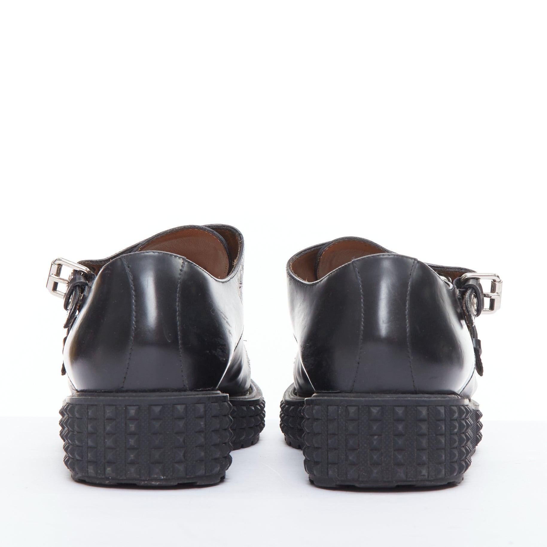 VALENTINO Rockstud black leather silver buckles stud midsole monk shoes EU38 For Sale 1