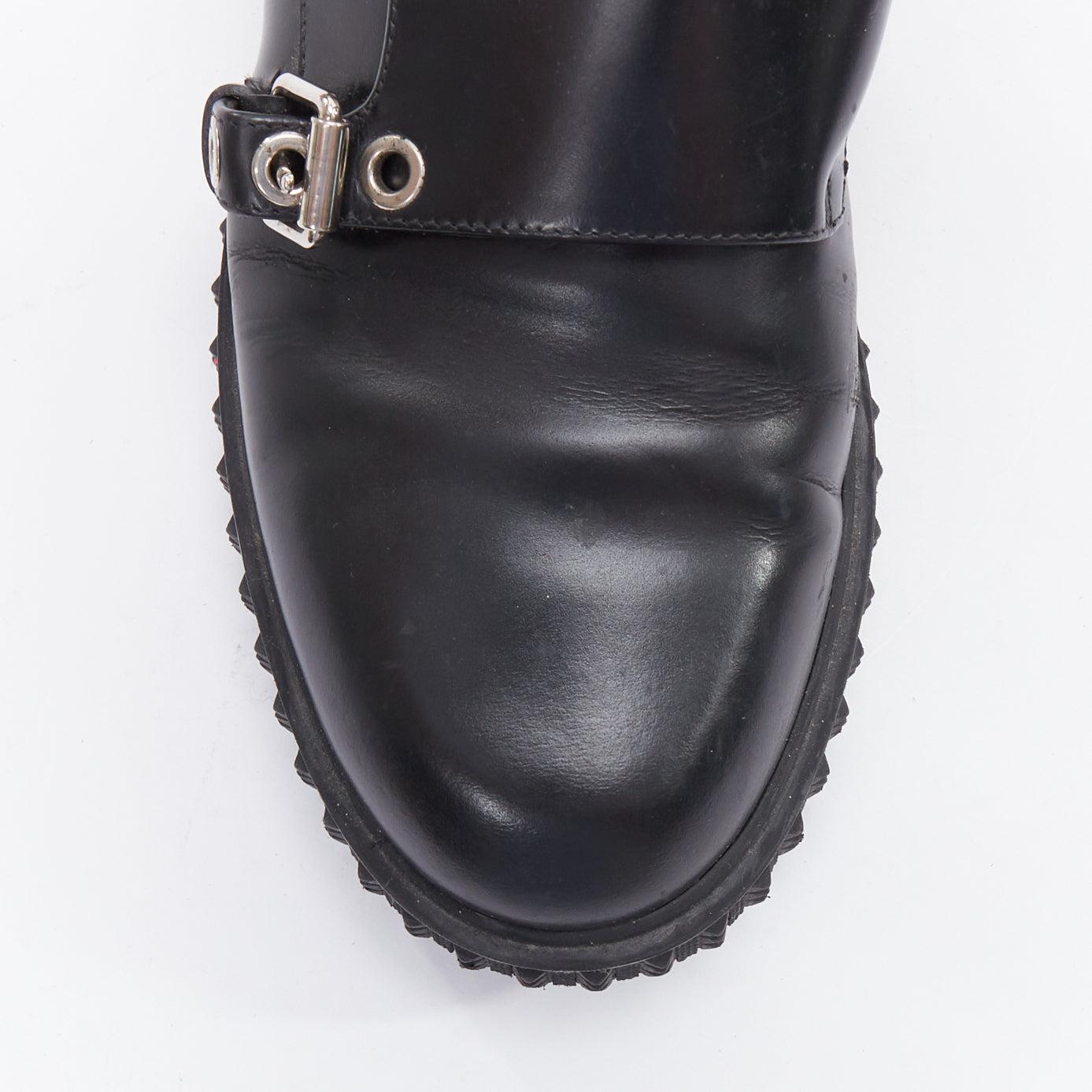 VALENTINO Rockstud black leather silver buckles stud midsole monk shoes EU38 For Sale 2