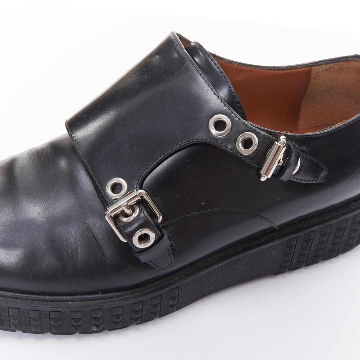 VALENTINO Rockstud black leather silver buckles stud midsole monk shoes EU38 For Sale 3