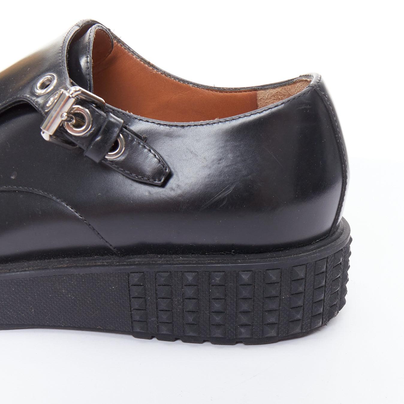 VALENTINO Rockstud black leather silver buckles stud midsole monk shoes EU38 For Sale 4