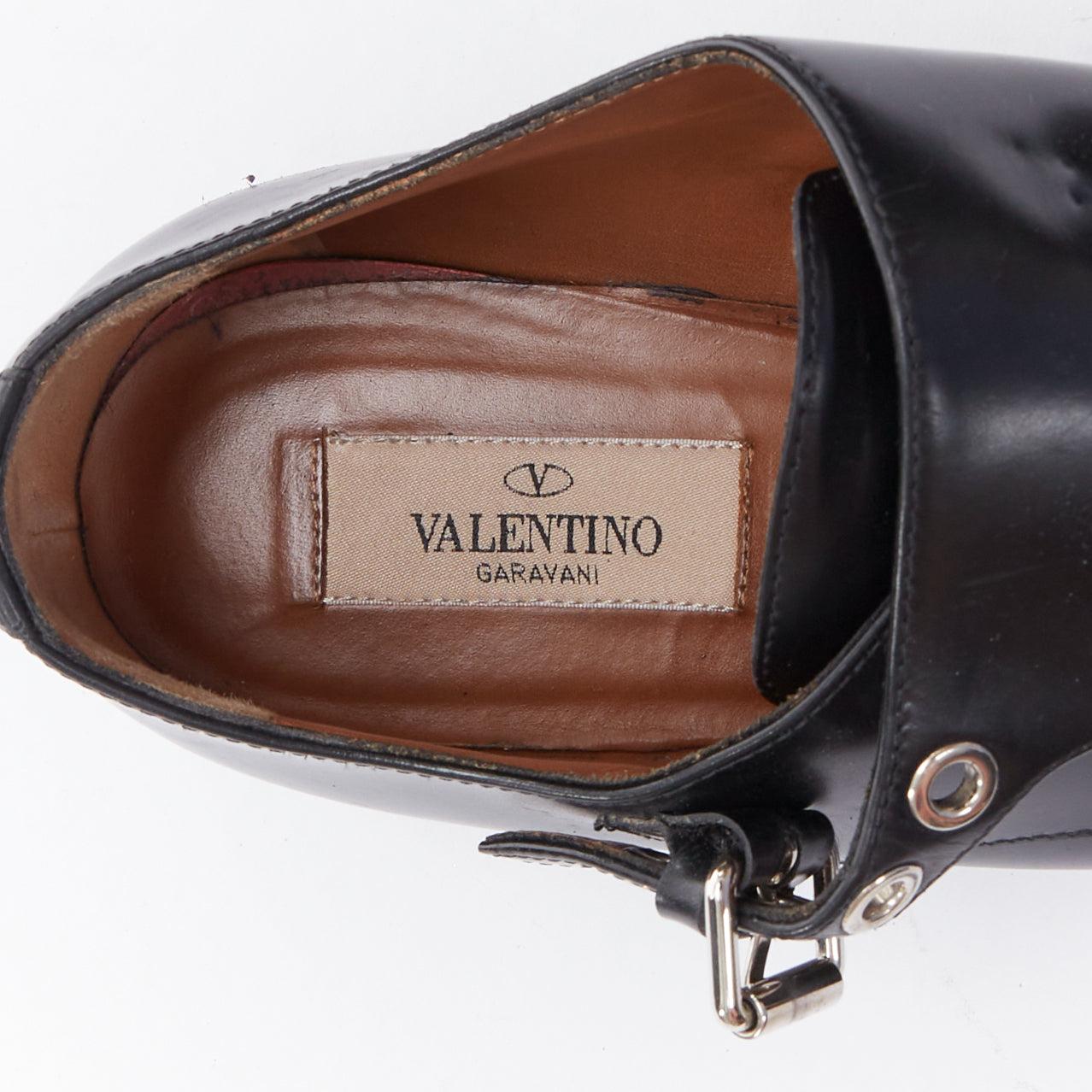 VALENTINO Rockstud black leather silver buckles stud midsole monk shoes EU38 For Sale 5