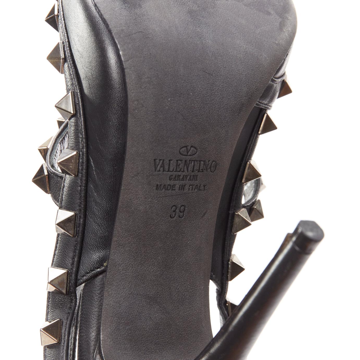 VALENTINO Rockstud black leather silver studs caged strappy heels EU39 7