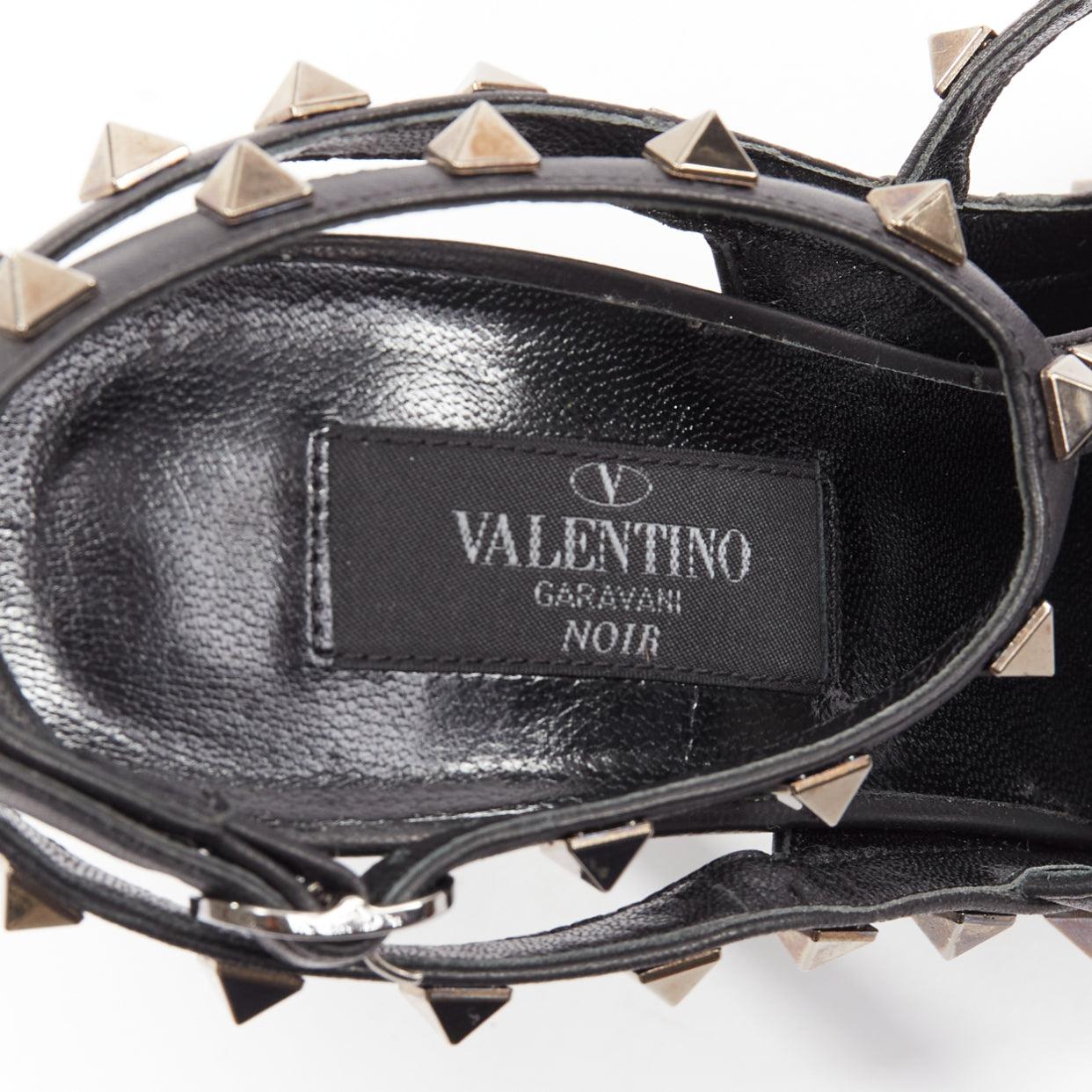 VALENTINO Rockstud black leather silver studs caged strappy heels EU39 8