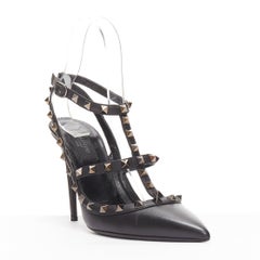 VALENTINO Rockstud cuir noir clous argentés caged strappy heels EU39