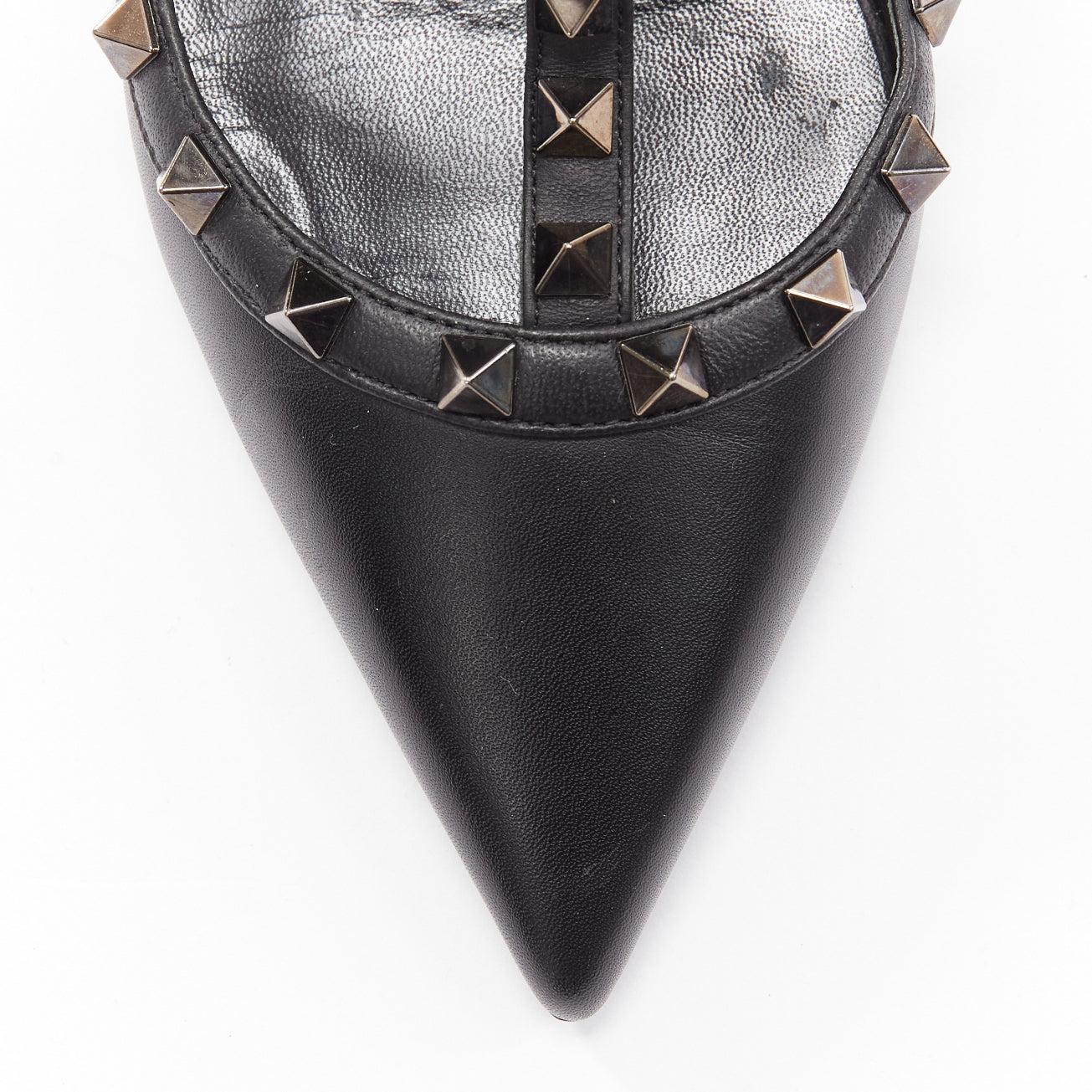 VALENTINO Rockstud black leather silver studs caged strappy heels EU39 3