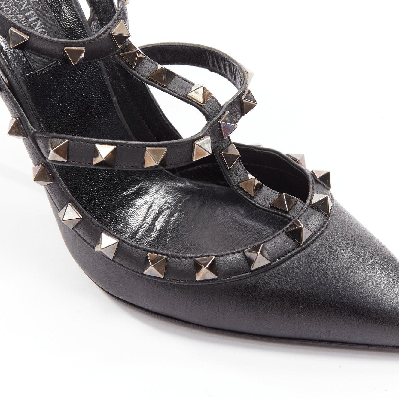 VALENTINO Rockstud black leather silver studs caged strappy heels EU39 4