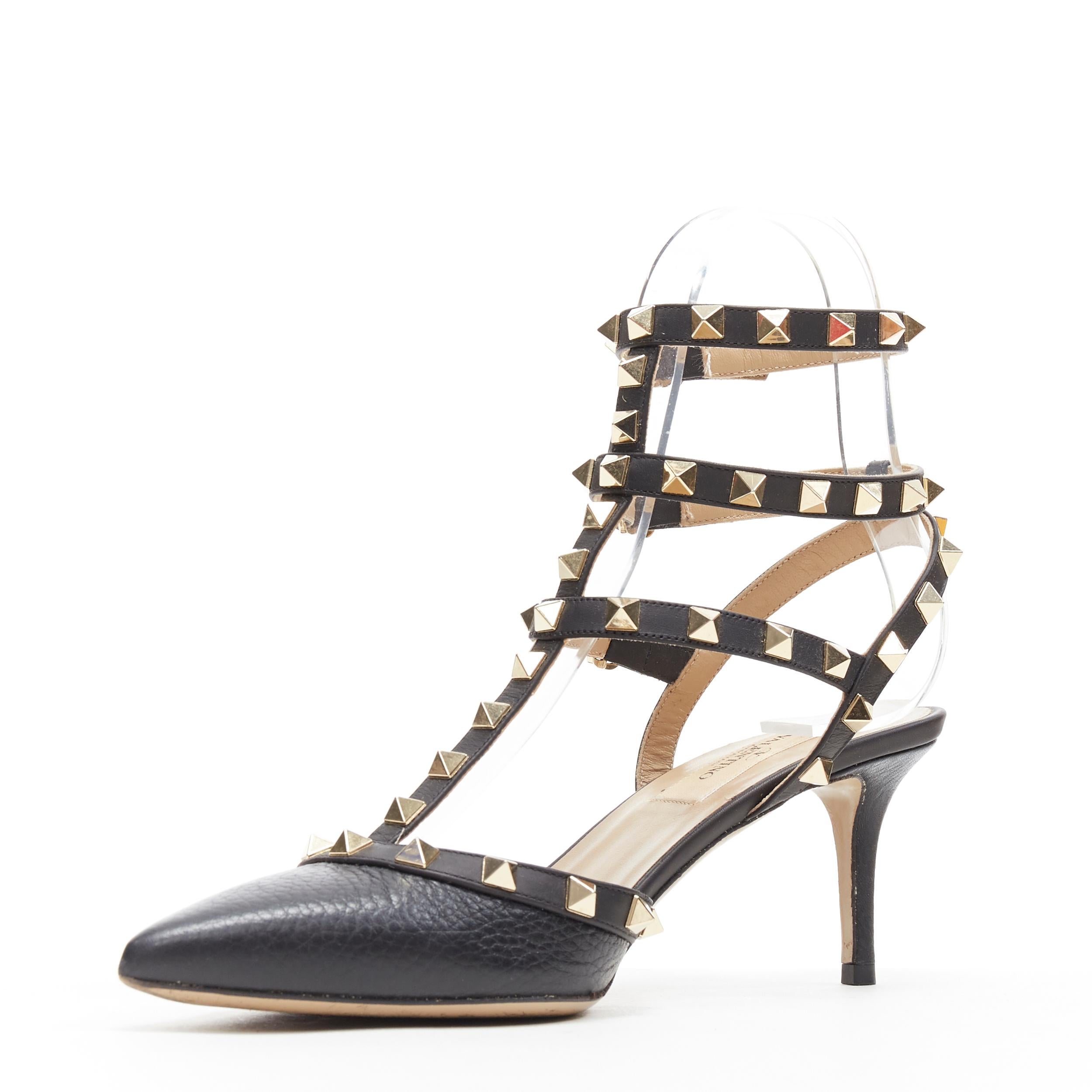 Valentino Rockstud nero in pelle di ciottoli con borchie d'oro con gabbia EU38.5 In condizioni ottime a Hong Kong, NT
