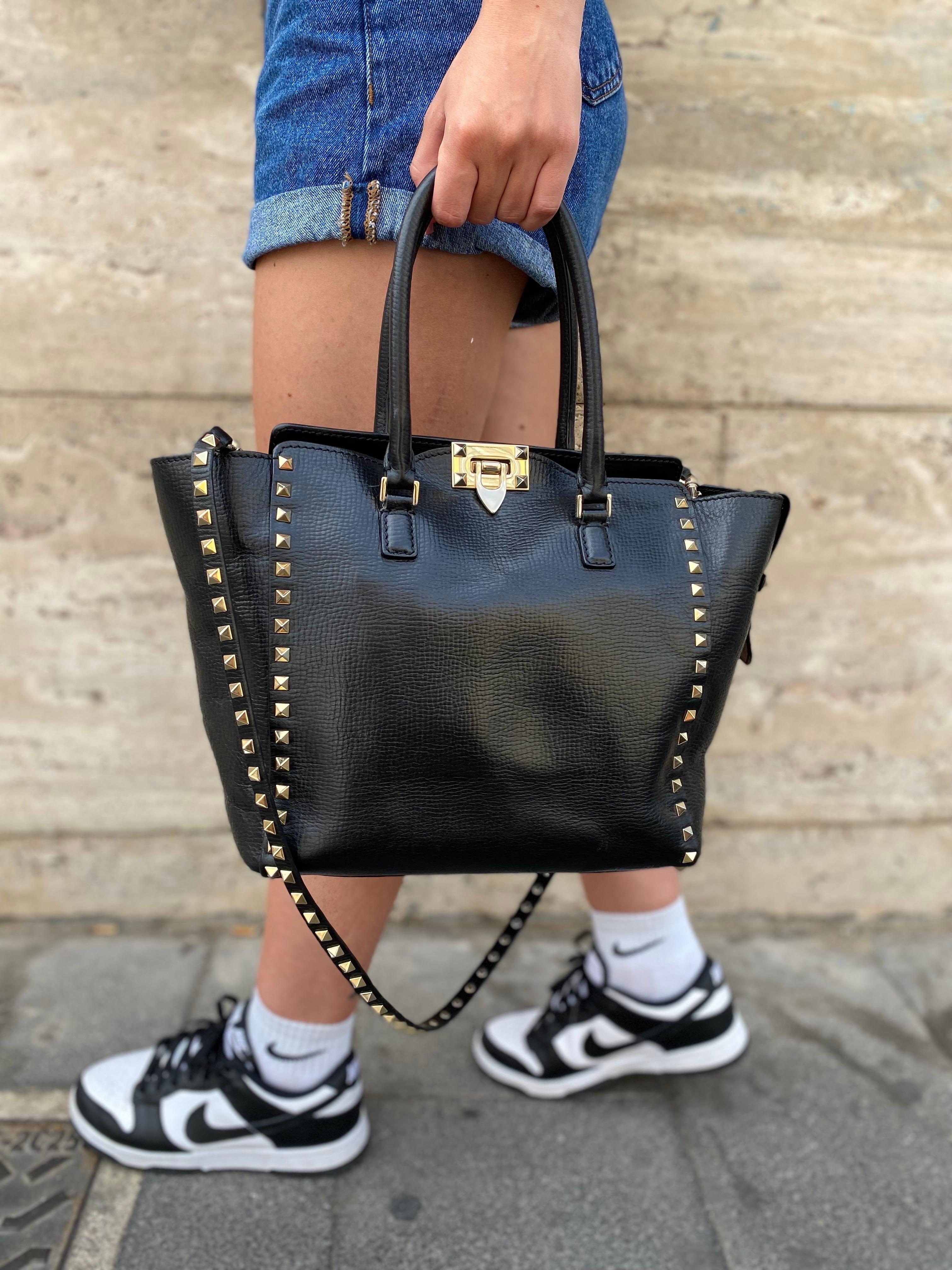 Valentino Rockstud Black Shopper Shoulder Bag 4