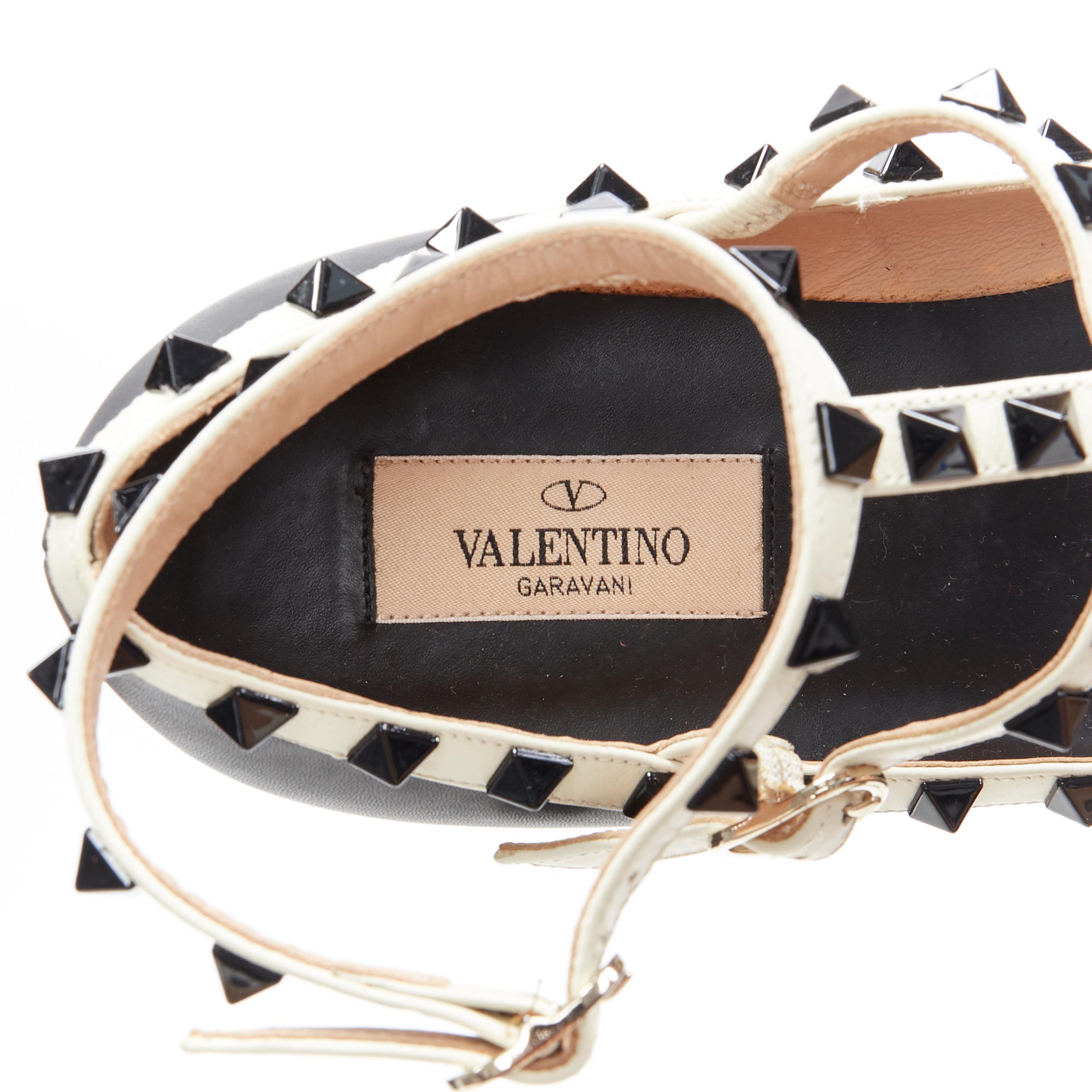 VALENTINO Rockstud black white studded caged strappy pointed flat shoes EU38.5 3