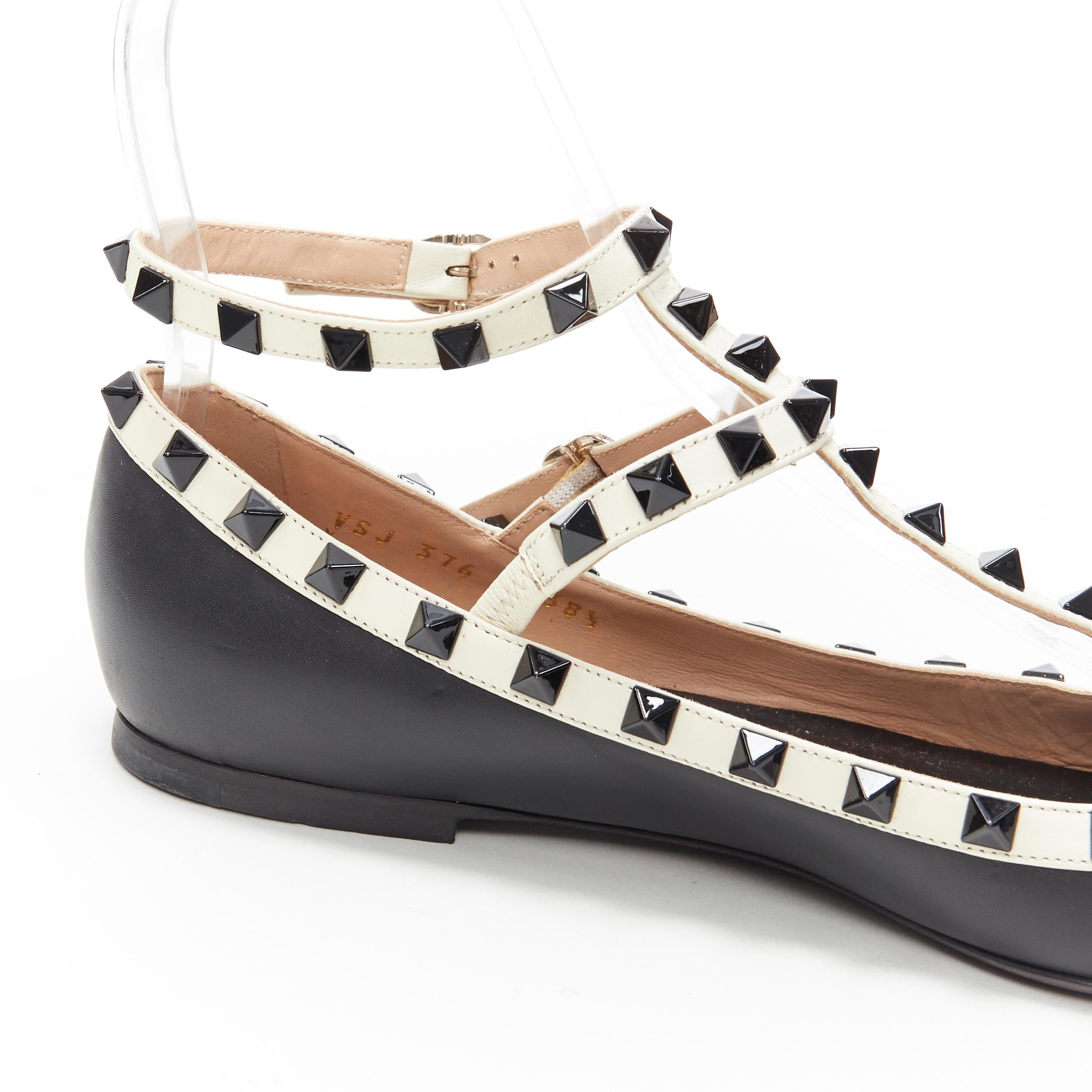 VALENTINO Rockstud black white studded caged strappy pointed flat shoes EU38.5 1